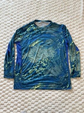 Realtree Fishing Shirt Mens 2XL Blue Water Camo Long Sleeve UPF Performance